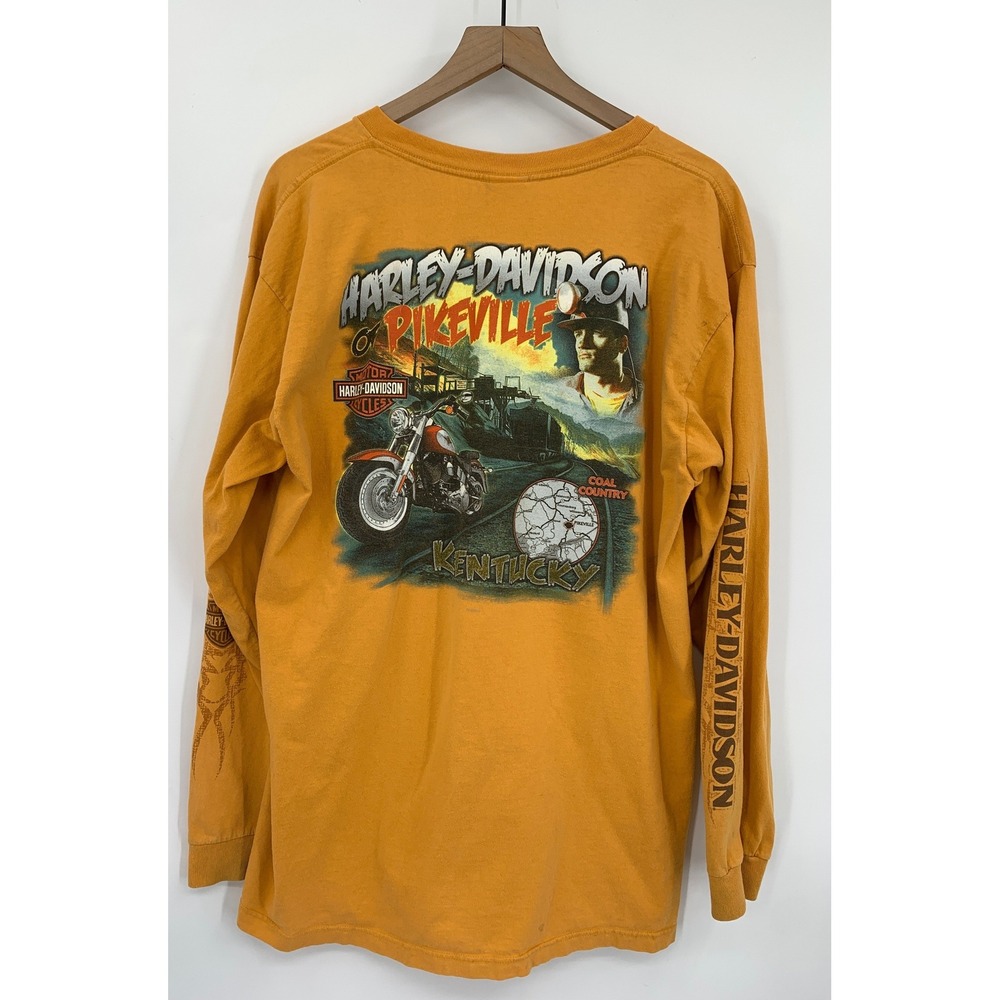 Vintage Harley Davidson Shirt XL Orange Long Sleeve Pikeville Kentucky Made‎ USA